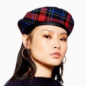Checkered Beret | Top Shop | Red Blue Black Yellow